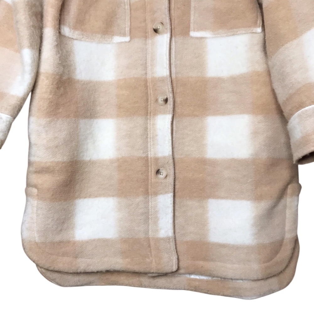 XL Jilly Jillian Harris x Joe Fresh Tan Cream Shacket Tunic Length Plaid - Picture 6 of 13